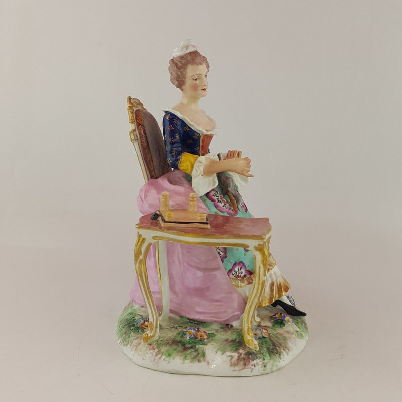 Early European Fine Porcelain Figurine Lady Dusting Table (Damaged) - 6714 OA