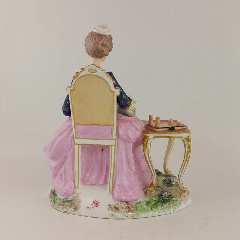 Early European Fine Porcelain Figurine Lady Dusting Table (Damaged) - 6714 OA