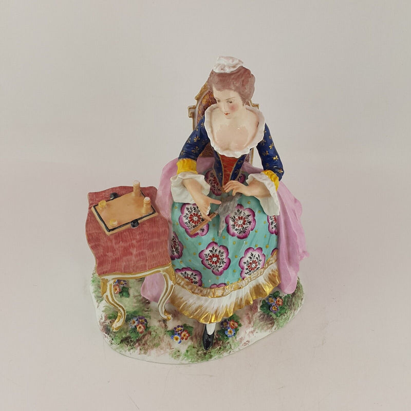 Early European Fine Porcelain Figurine Lady Dusting Table (Damaged) - 6714 OA