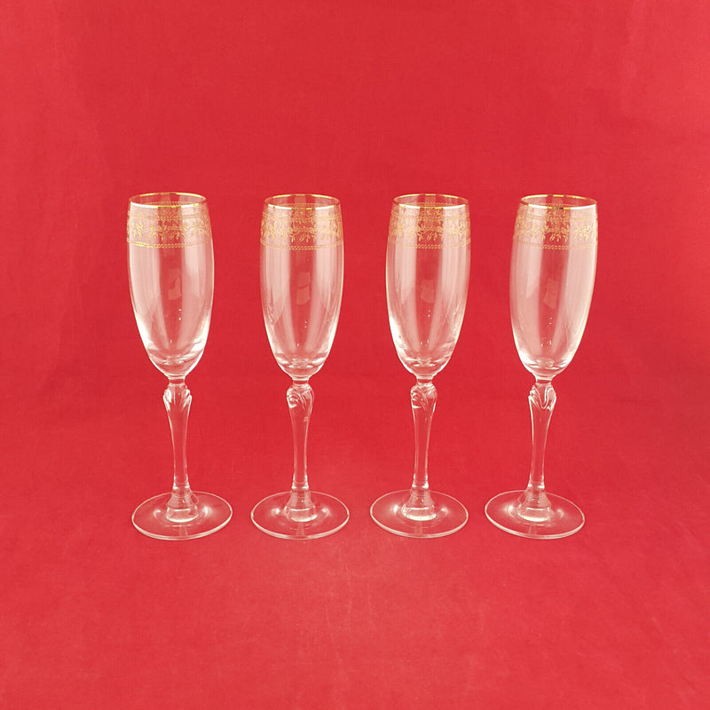 Etched Gilded Wine Glasses x 4 - NA 1386