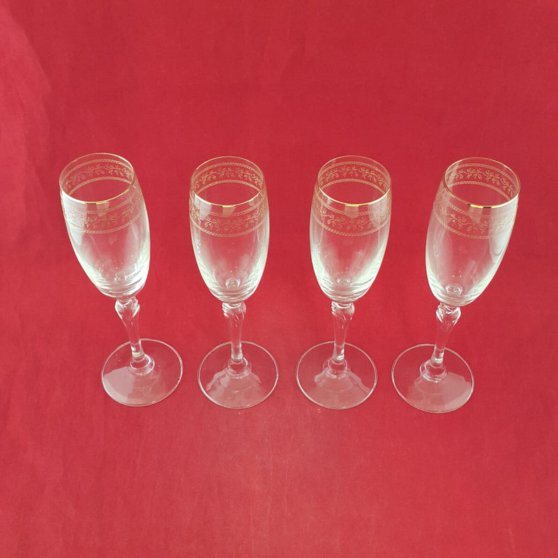 Etched Gilded Wine Glasses x 4 - NA 1386