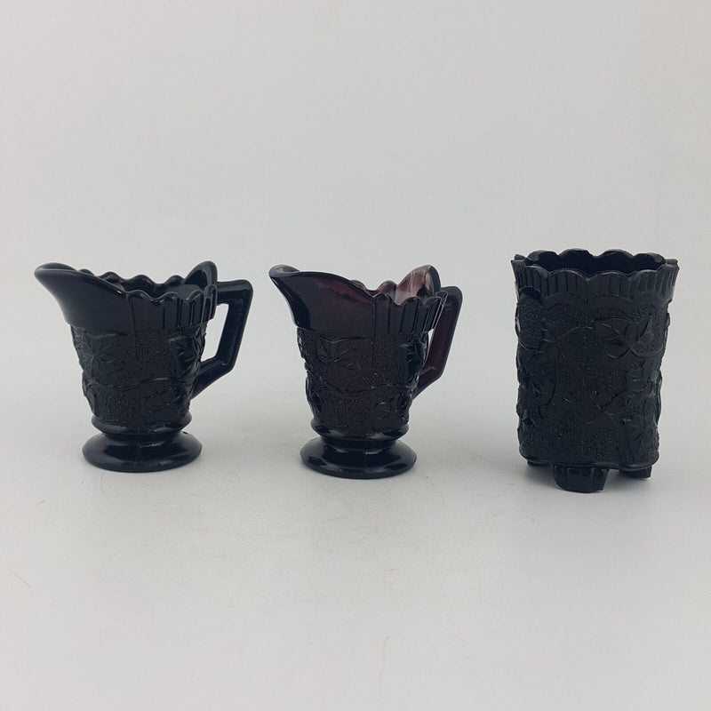 Victorian Davidson Black Glass Vase Jug Set (Chipped) - 6796 OA