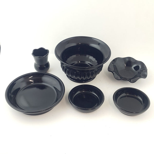 Victorian Davidson Black Glass Bowl Pin Dishes - 6807 OA