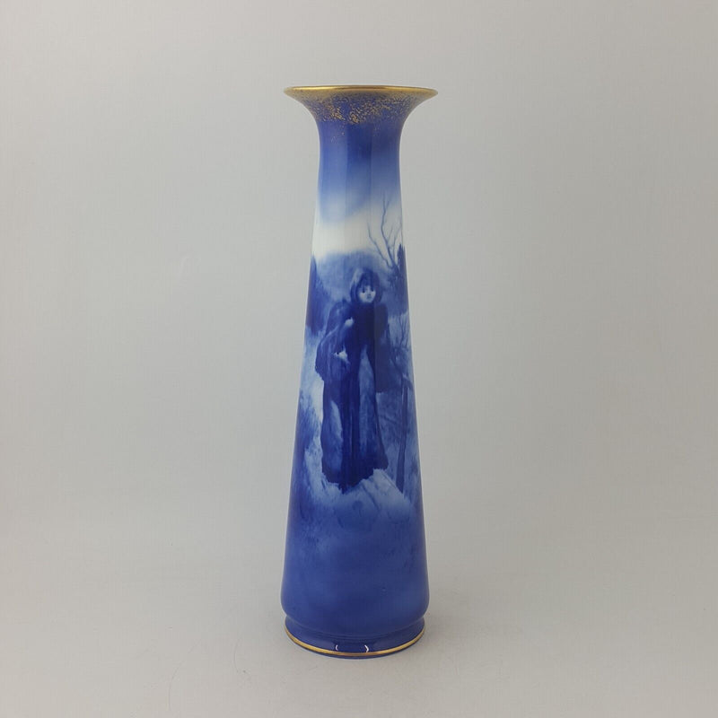 Royal Doulton Seriesware - Blue Children Vase Winter Scene of Woman with Basket