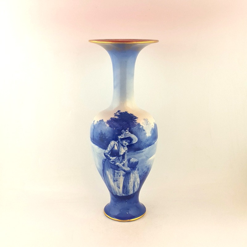 Royal Doulton Blue Vase - Girl Rummaging In Mother's Basket - RD 1778