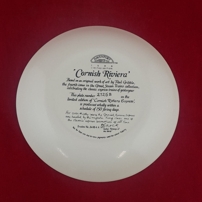Davenport Pottery Collectors Plate Limited Ed - Cornish Riviera  -  6763 OA
