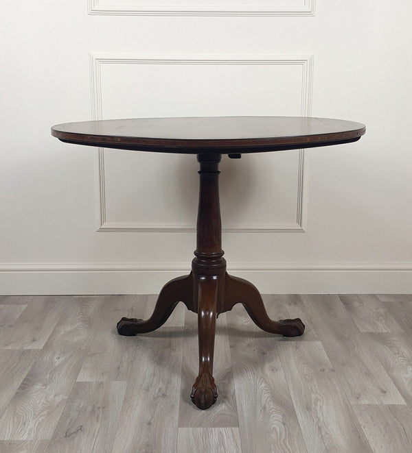 Edwardian Inlaid Mahogany Circular Snap Top Stem Table - F113