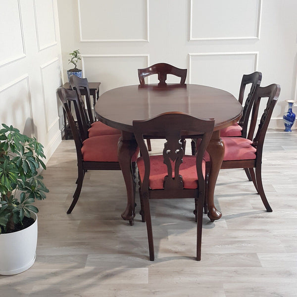 1920s Mahogany Oval Dining Table With Six Victorian Dining Chairs - F101