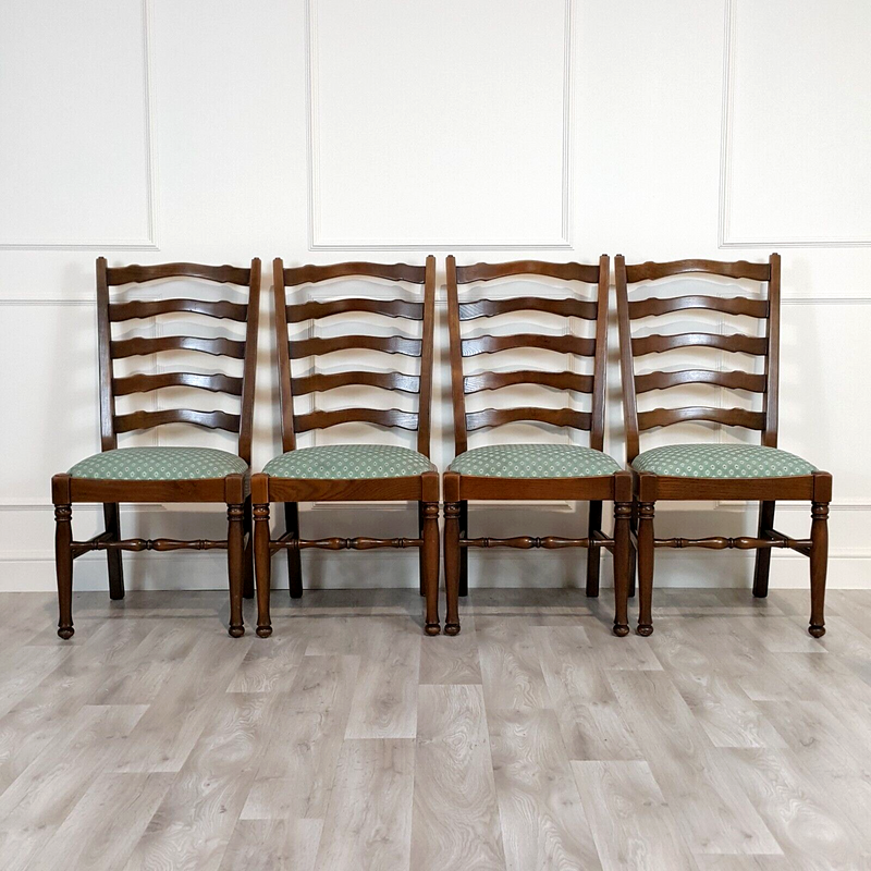 Four Modern Oak Ladderback Dining Chairs - F173