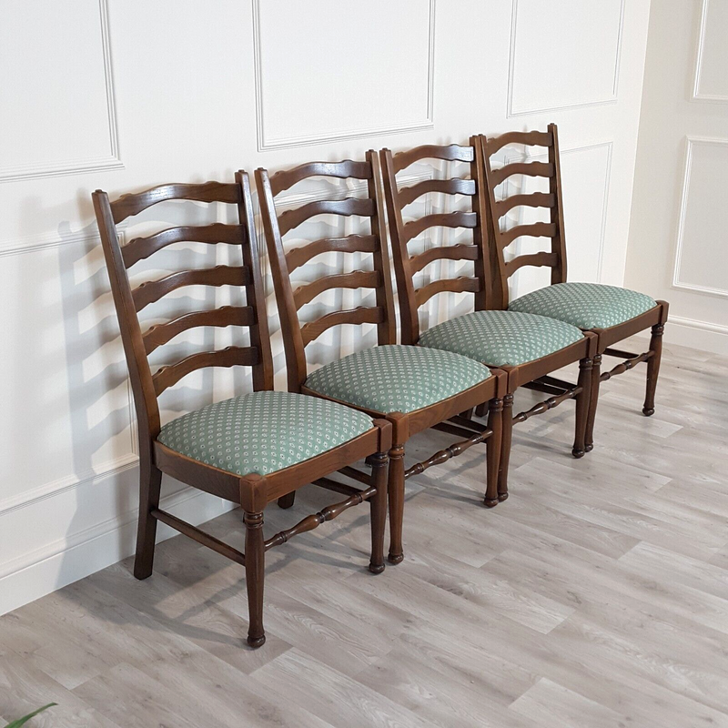 Four Modern Oak Ladderback Dining Chairs - F173
