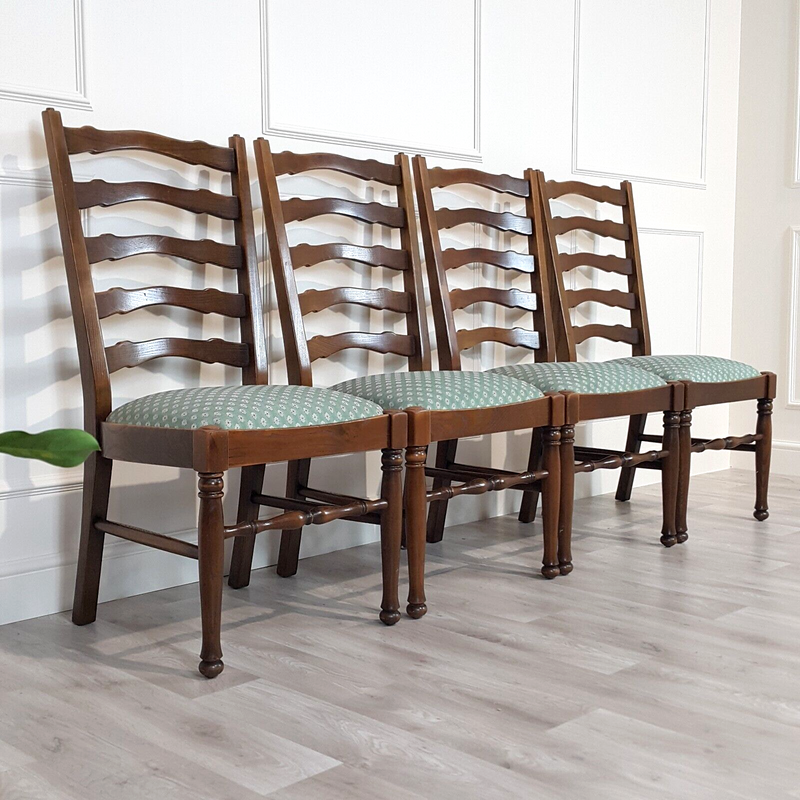 Four Modern Oak Ladderback Dining Chairs - F173