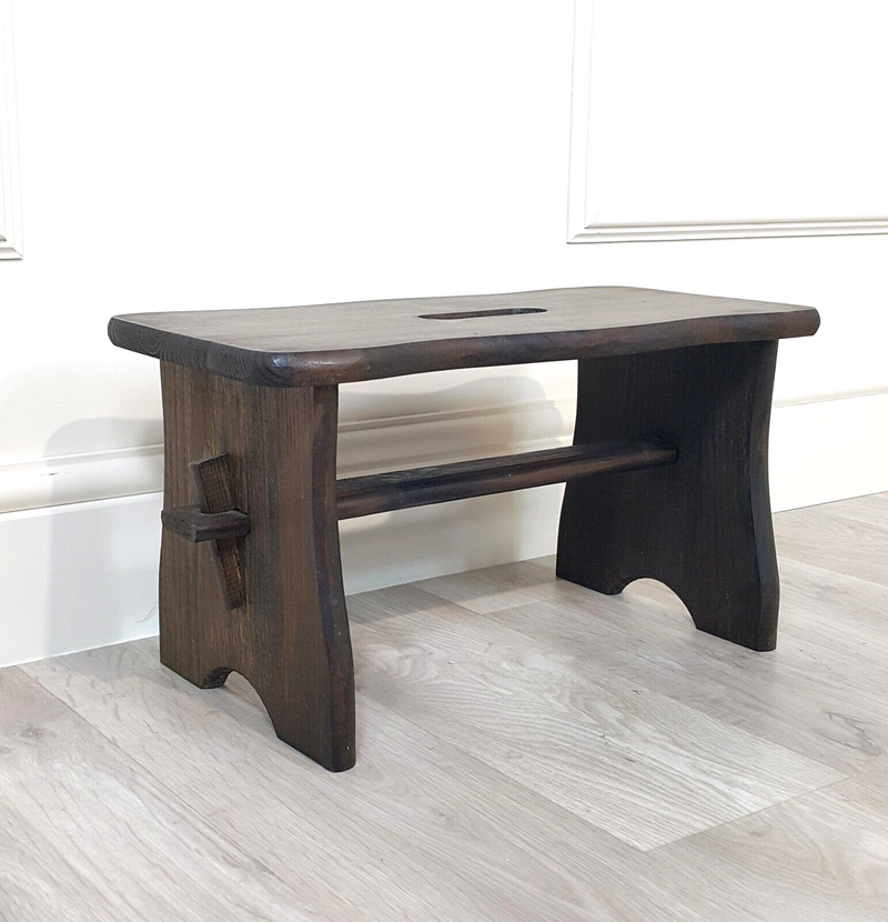 Rustic Stained Pine Form Stool - F167