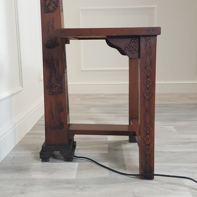 20th Century Chinese Carved Hardwood Standard Lamp Cum Side Table -Without Shade