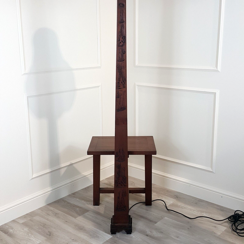 20th Century Chinese Carved Hardwood Standard Lamp Cum Side Table -Without Shade