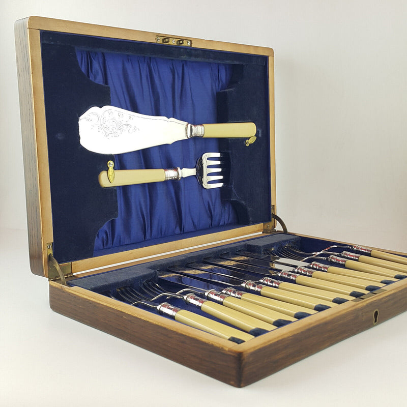 Vintage Harrison Fisher & Co Cased Set Of Silver Plate Cutlery - OA 1963