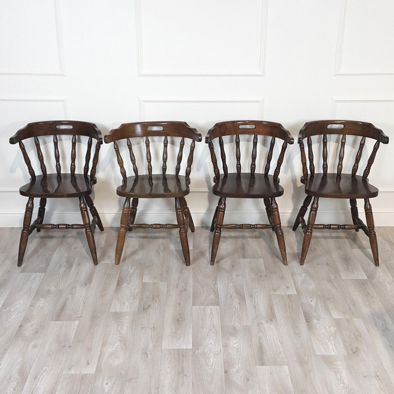 Set Of Four Stained Beech Elbow Chairs - F199
