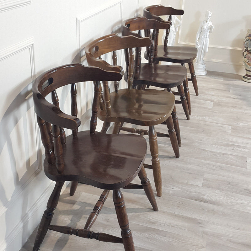 Set Of Four Stained Beech Elbow Chairs - F199