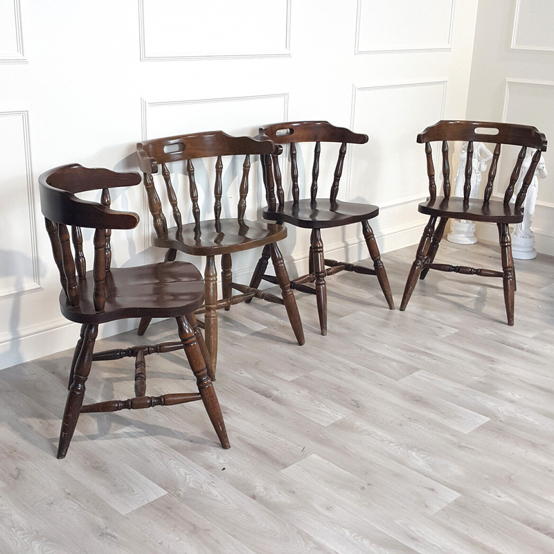 Set Of Four Stained Beech Elbow Chairs - F199