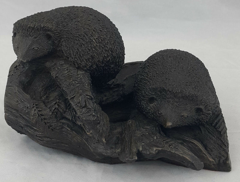 Bronze Figurine 2 Hedgehogs On A Branch