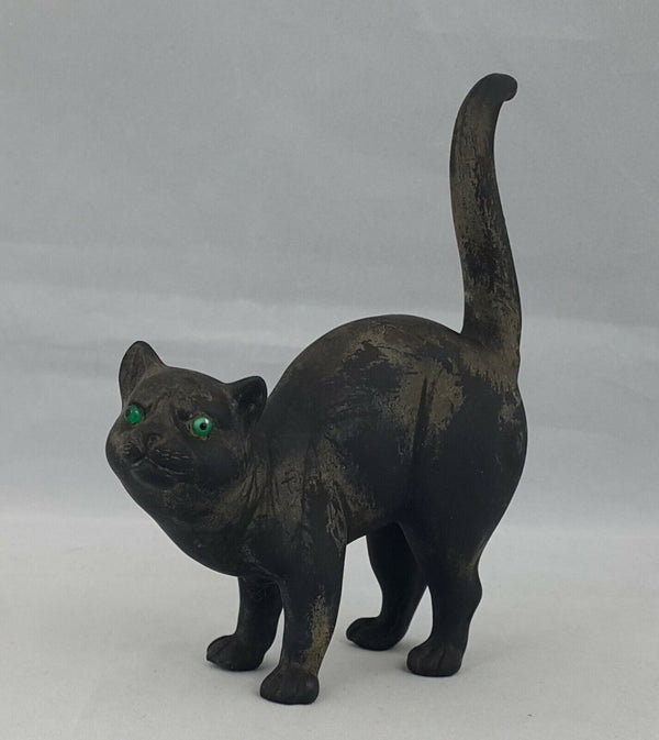 Wedgwood Black Basalt Model of a Cat with Green Glass Eyes Rare