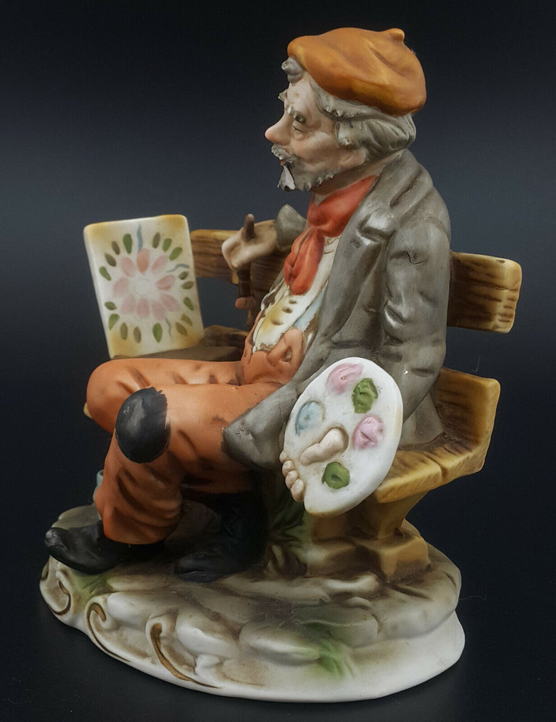 Capodimonte Figurine Old Man Painting Flowers - Chipped