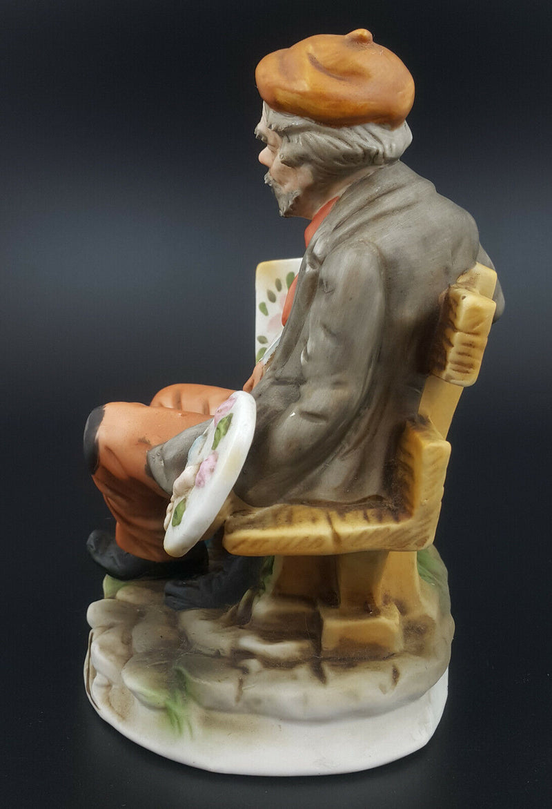 Capodimonte Figurine Old Man Painting Flowers - Chipped