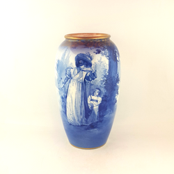 Royal Doulton Blue Vase - Woman & Child - Mother & Daughter In Garden - RD 1779