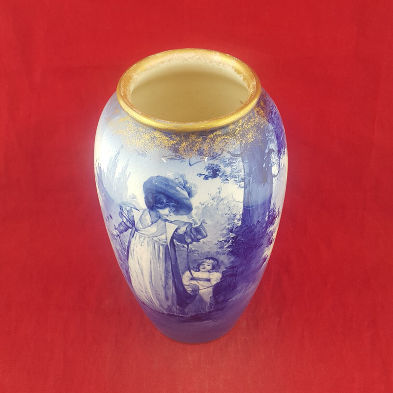 Royal Doulton Blue Vase - Woman & Child - Mother & Daughter In Garden - RD 1779