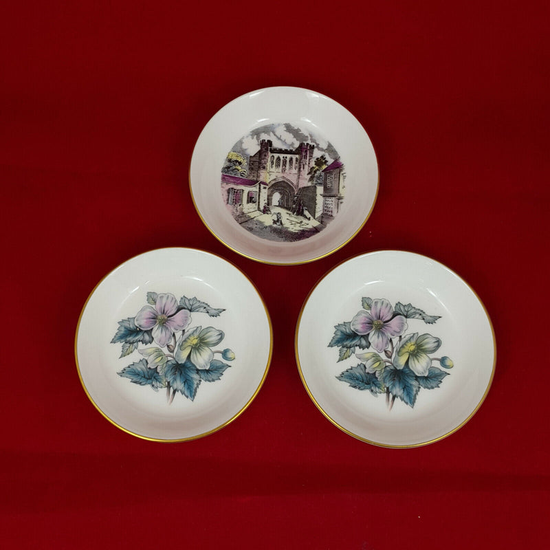 Royal Worcester Floral Pin Dish Trinket Plate Dogwood Flower & another- 3 Plates