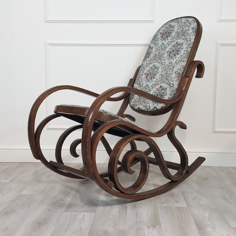 Beech Framed Bentwood Rocking Chair In Tapestry Upholstery - F221