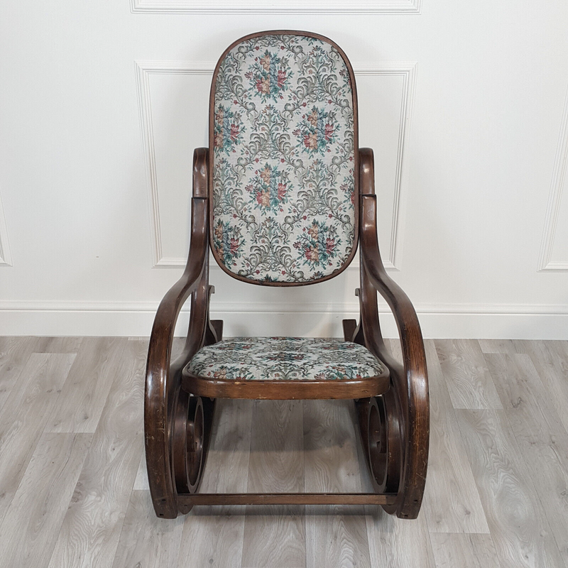 Beech Framed Bentwood Rocking Chair In Tapestry Upholstery - F221