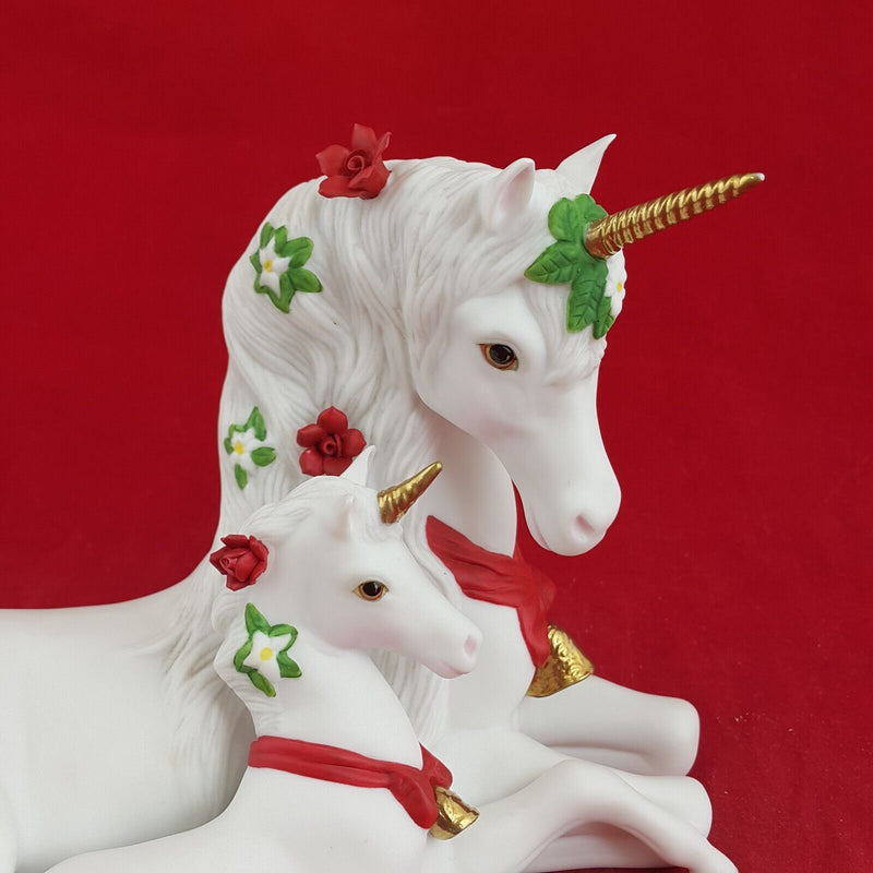 Princeton Gallery Unicorn Yuletide Blessing Mom and Baby Roses Boxed - 7392 OA