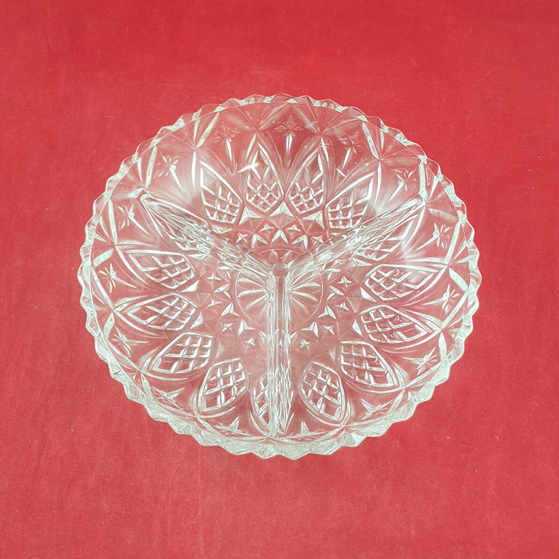 Vintage Jewelite Glass Three Section Relish Dish - OV 2216