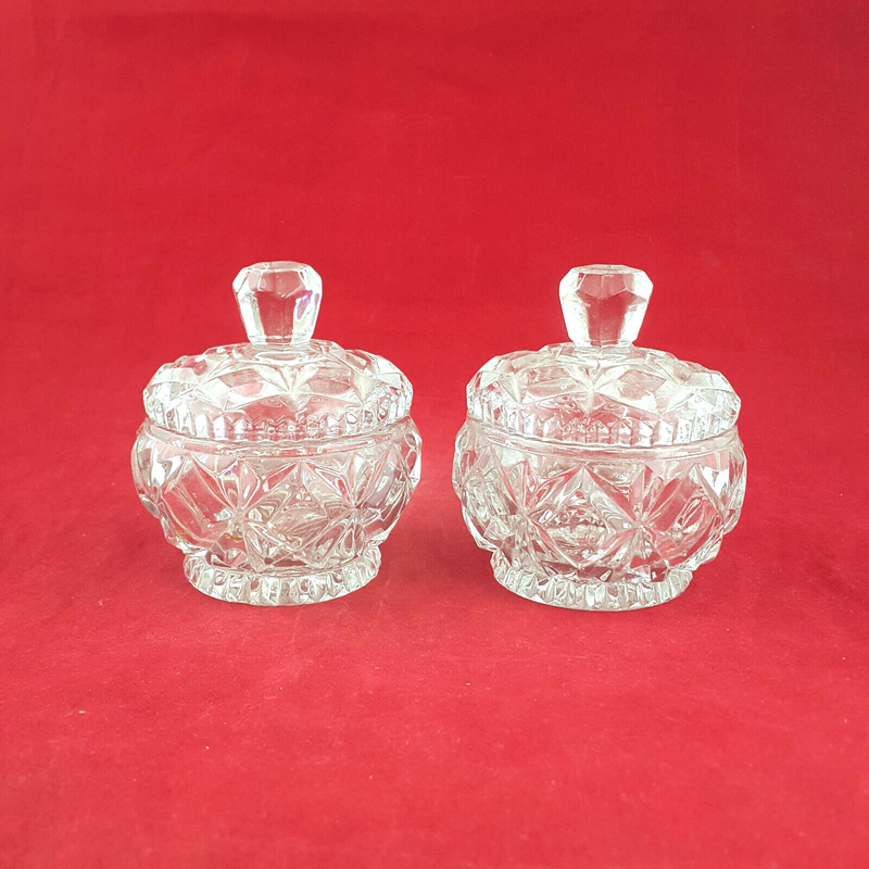 Pair Of Vintage Glass Candy Jar / Trinket With Lid - OV 2219