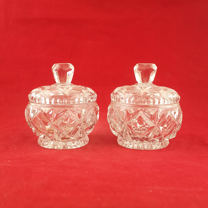 Pair Of Vintage Glass Candy Jar / Trinket With Lid - OV 2219