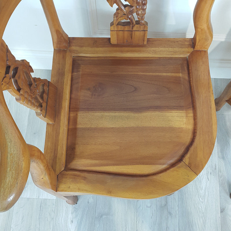 Pair Of Chinese Style Carved And Stained Wooden Corner Armchairs - F219