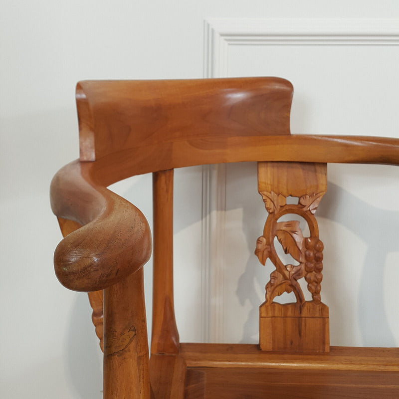 Pair Of Chinese Style Carved And Stained Wooden Corner Armchairs - F219