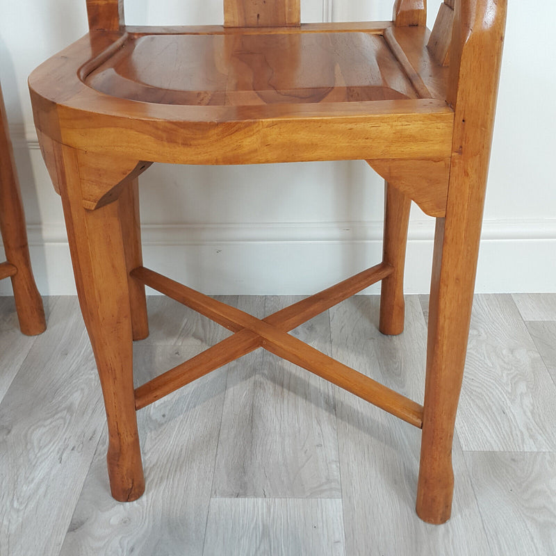 Pair Of Chinese Style Carved And Stained Wooden Corner Armchairs - F219