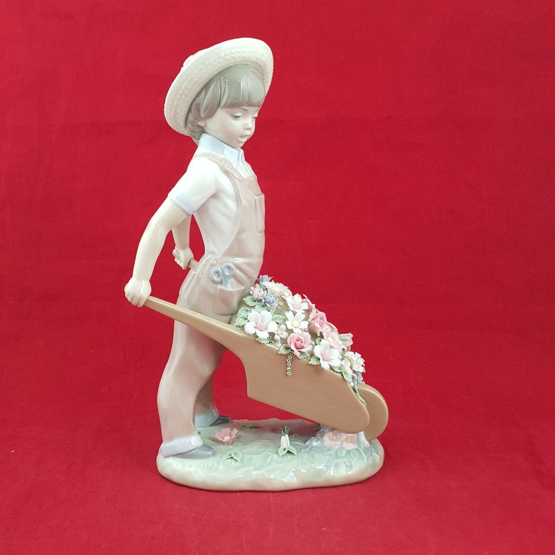 Lladro Wheelbarrow with Flowers Boy Figurine 1283 -