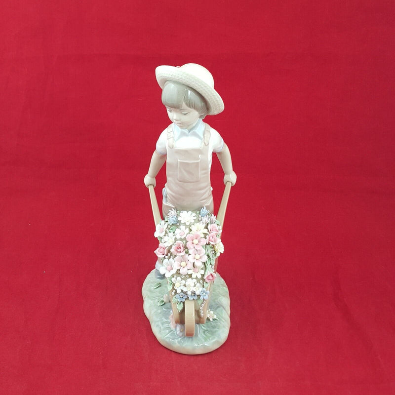 Lladro Wheelbarrow with Flowers Boy Figurine 1283 -