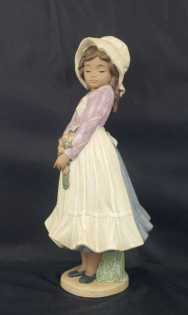 Lladro NAO Gres Figurine Girl with Flower Bouquet - Damaged