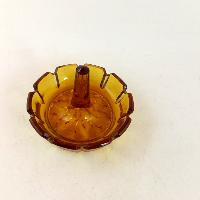 Vintage Amber Glass Ring Tree - 7474 O/A