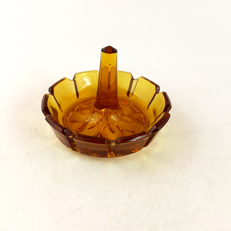 Vintage Amber Glass Ring Tree - 7474 O/A