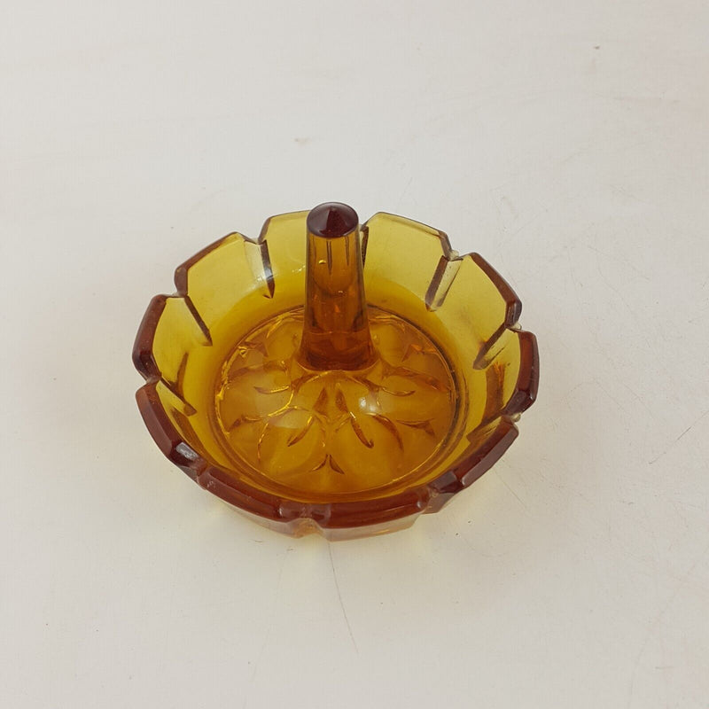 Vintage Amber Glass Ring Tree - 7474 O/A