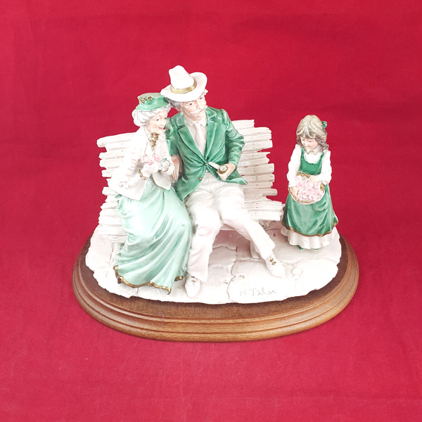 A. Belcari - Couple On Park Bench With Little Girl (Wooden Base) - TF 115