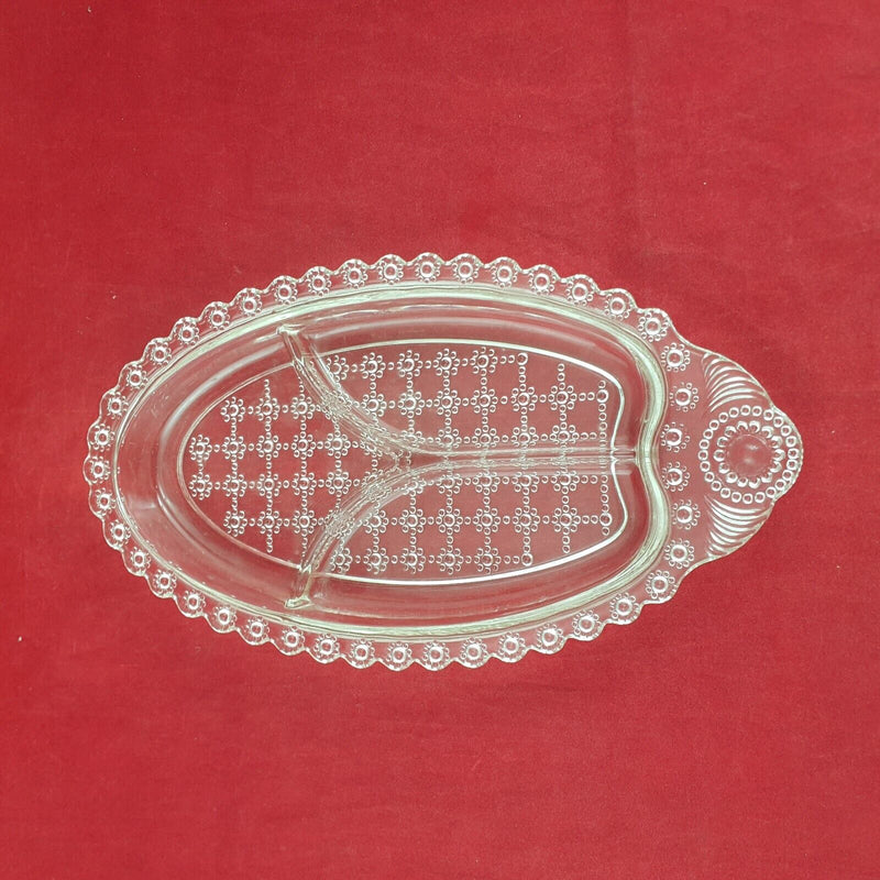 Vintage Crystal Oval Serving Dish Clear Glass Embossed Design Pin Dish - 7476 O/