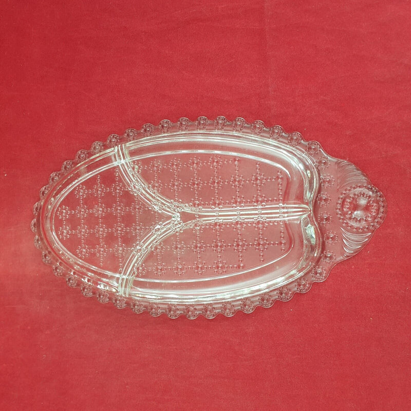 Vintage Crystal Oval Serving Dish Clear Glass Embossed Design Pin Dish - 7476 O/