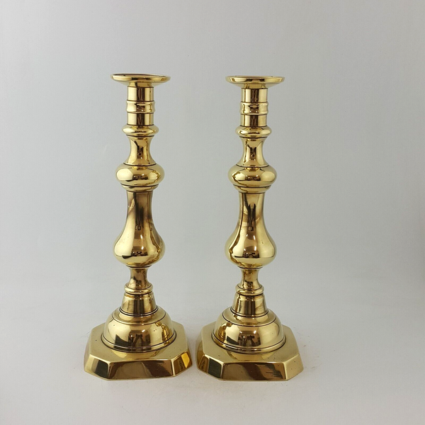 Vintage Pair of 19th Century Victorian Brass Candlesticks - - 37TF