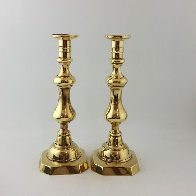 Vintage Pair of 19th Century Victorian Brass Candlesticks - - 37TF