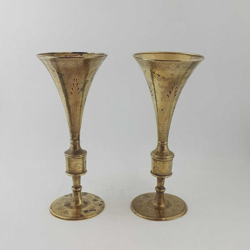 Vintage Brass Pair of Trumpet Vases - 38TF